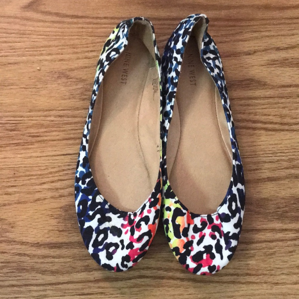 Nine West Size 9.5 rainbow leopard print flats
